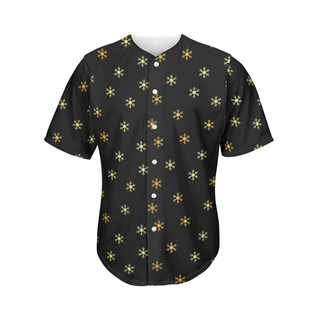 Black And Gold Snowflake Pattern Print Men's Baseball Jersey