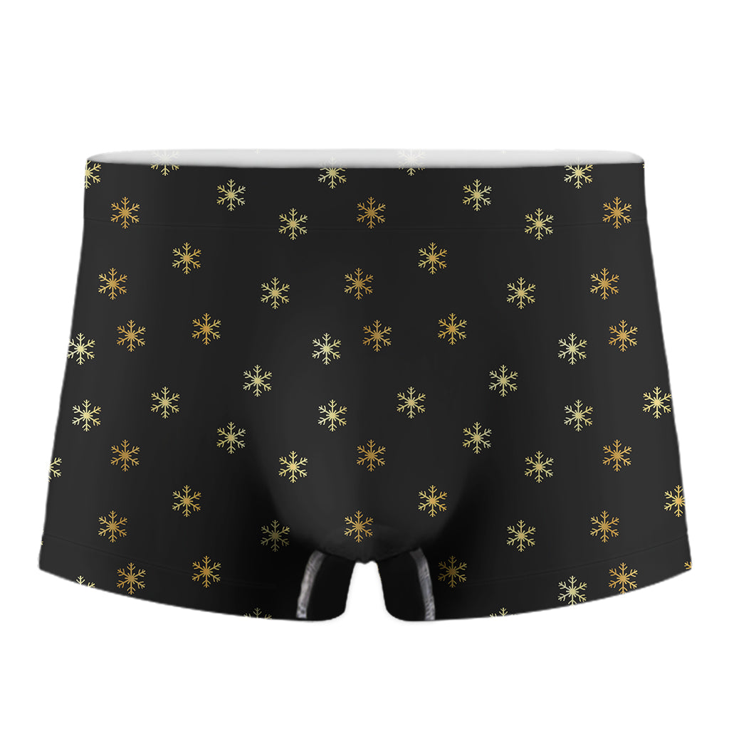 Black And Gold Snowflake Pattern Print Men's Boxer Briefs