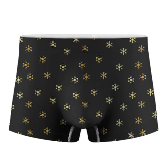Black And Gold Snowflake Pattern Print Men's Boxer Briefs