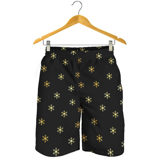 Black And Gold Snowflake Pattern Print Men's Shorts