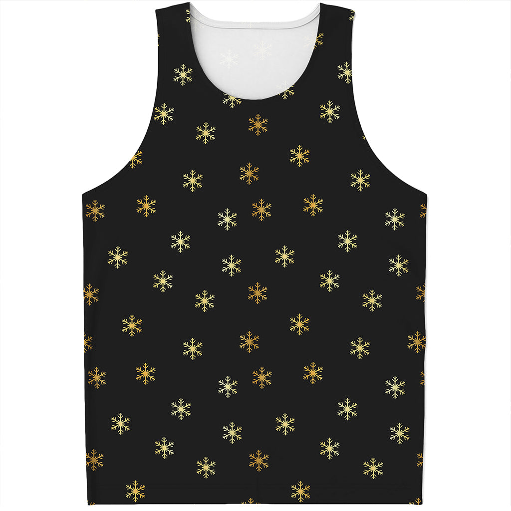 Black And Gold Snowflake Pattern Print Men's Tank Top