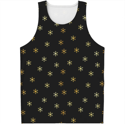 Black And Gold Snowflake Pattern Print Men's Tank Top