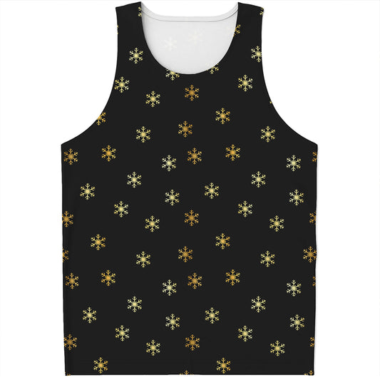 Black And Gold Snowflake Pattern Print Men's Tank Top