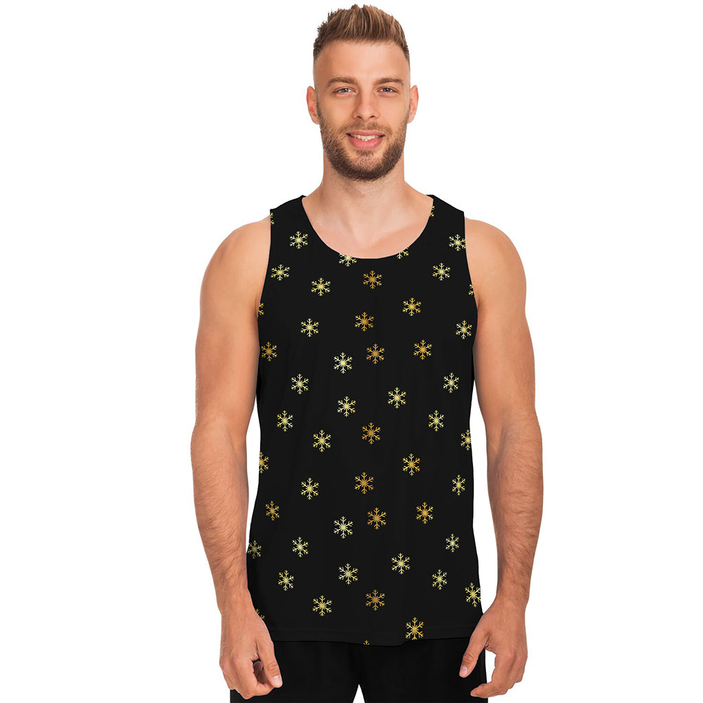 Black And Gold Snowflake Pattern Print Men's Tank Top