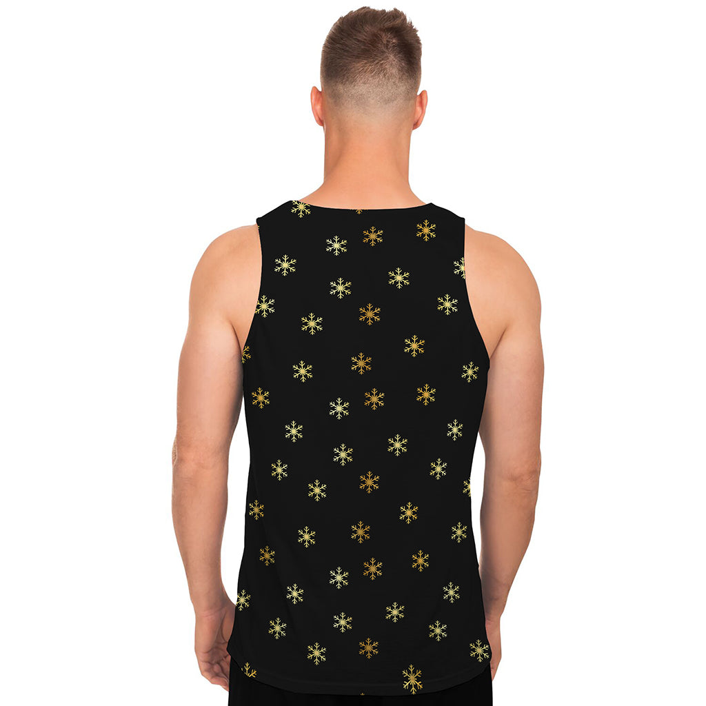 Black And Gold Snowflake Pattern Print Men's Tank Top