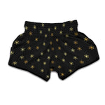 Black And Gold Snowflake Pattern Print Muay Thai Boxing Shorts