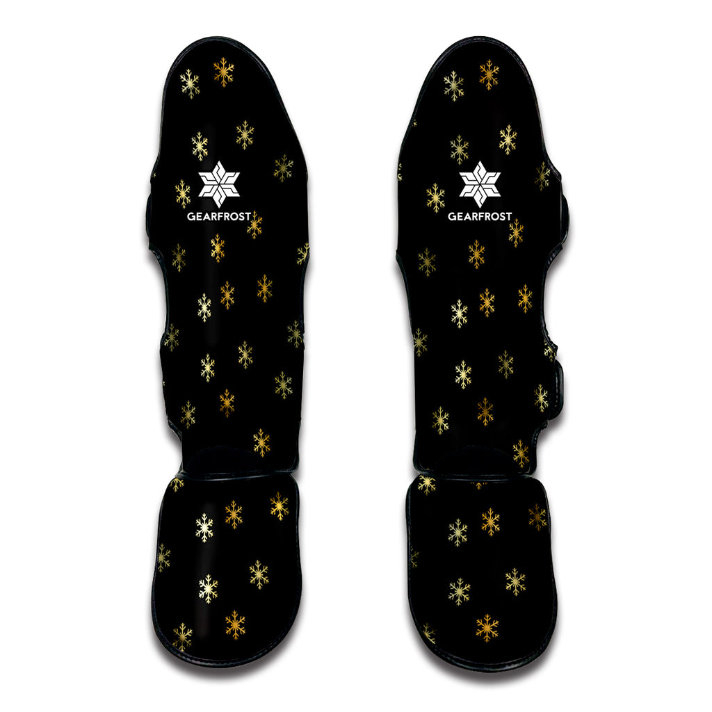 Black And Gold Snowflake Pattern Print Muay Thai Shin Guard