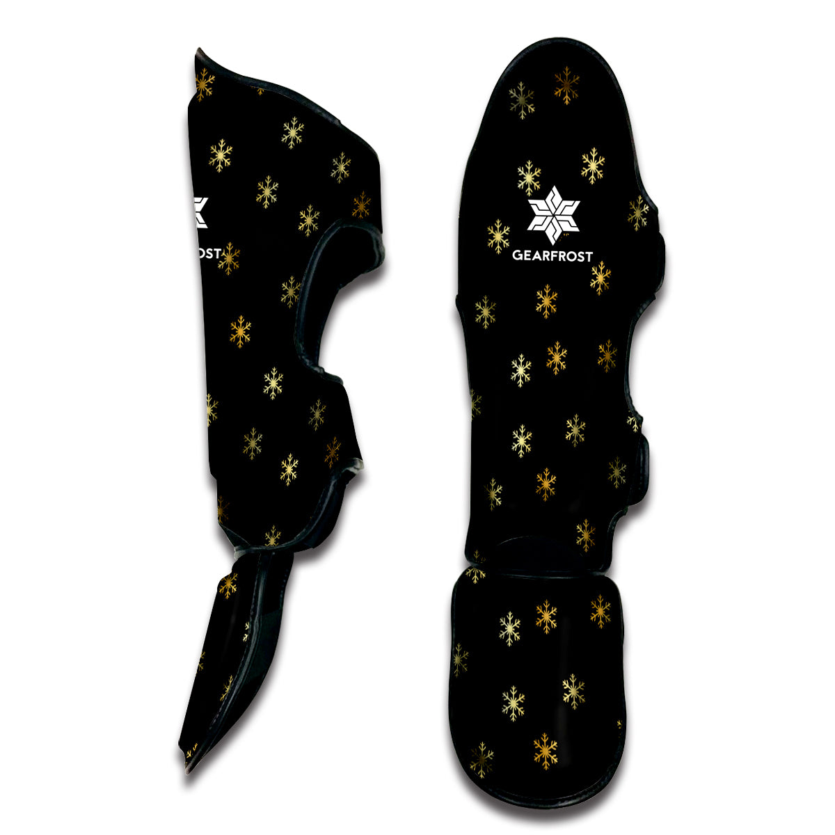 Black And Gold Snowflake Pattern Print Muay Thai Shin Guard