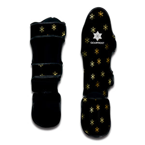 Black And Gold Snowflake Pattern Print Muay Thai Shin Guard