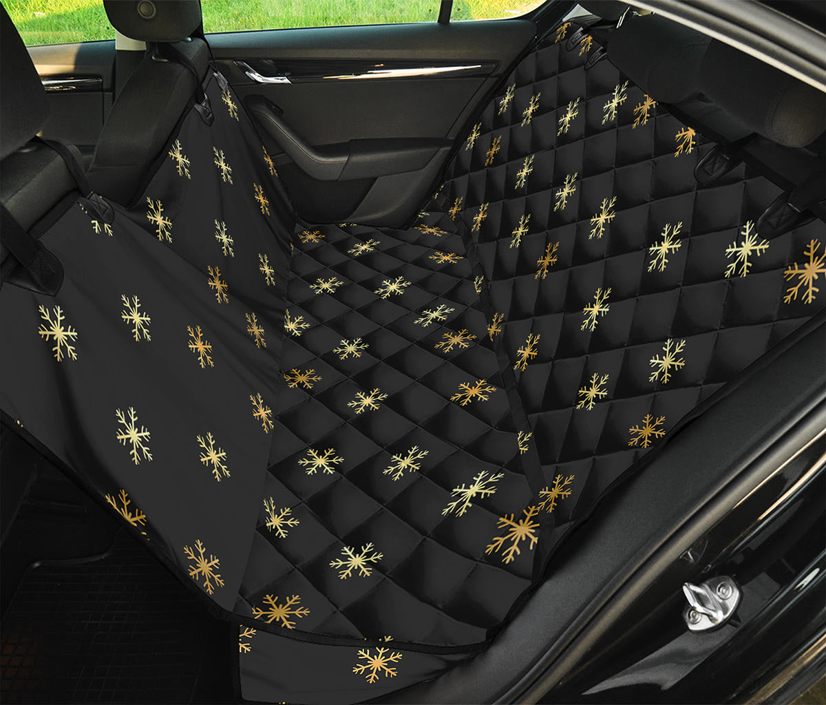 Black And Gold Snowflake Pattern Print Pet Car Back Seat Cover