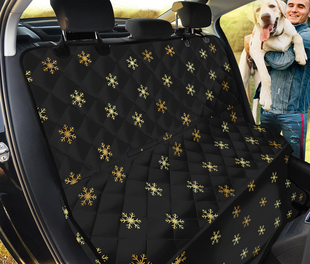 Black And Gold Snowflake Pattern Print Pet Car Back Seat Cover