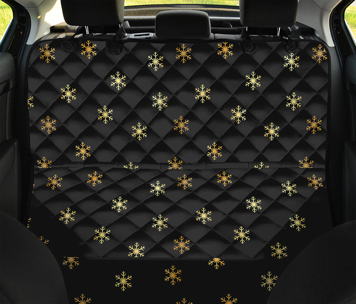 Black And Gold Snowflake Pattern Print Pet Car Back Seat Cover