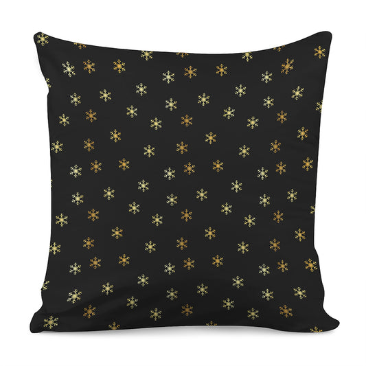 Black And Gold Snowflake Pattern Print Pillow Cover