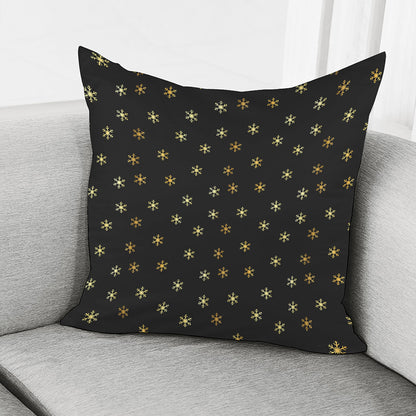Black And Gold Snowflake Pattern Print Pillow Cover