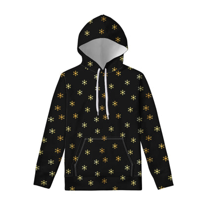Black And Gold Snowflake Pattern Print Pullover Hoodie