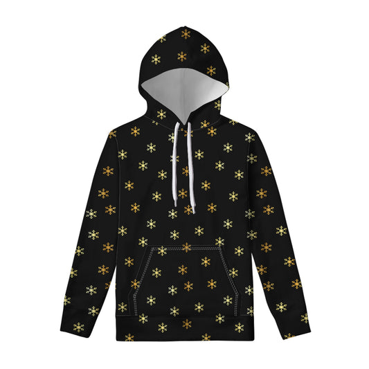 Black And Gold Snowflake Pattern Print Pullover Hoodie