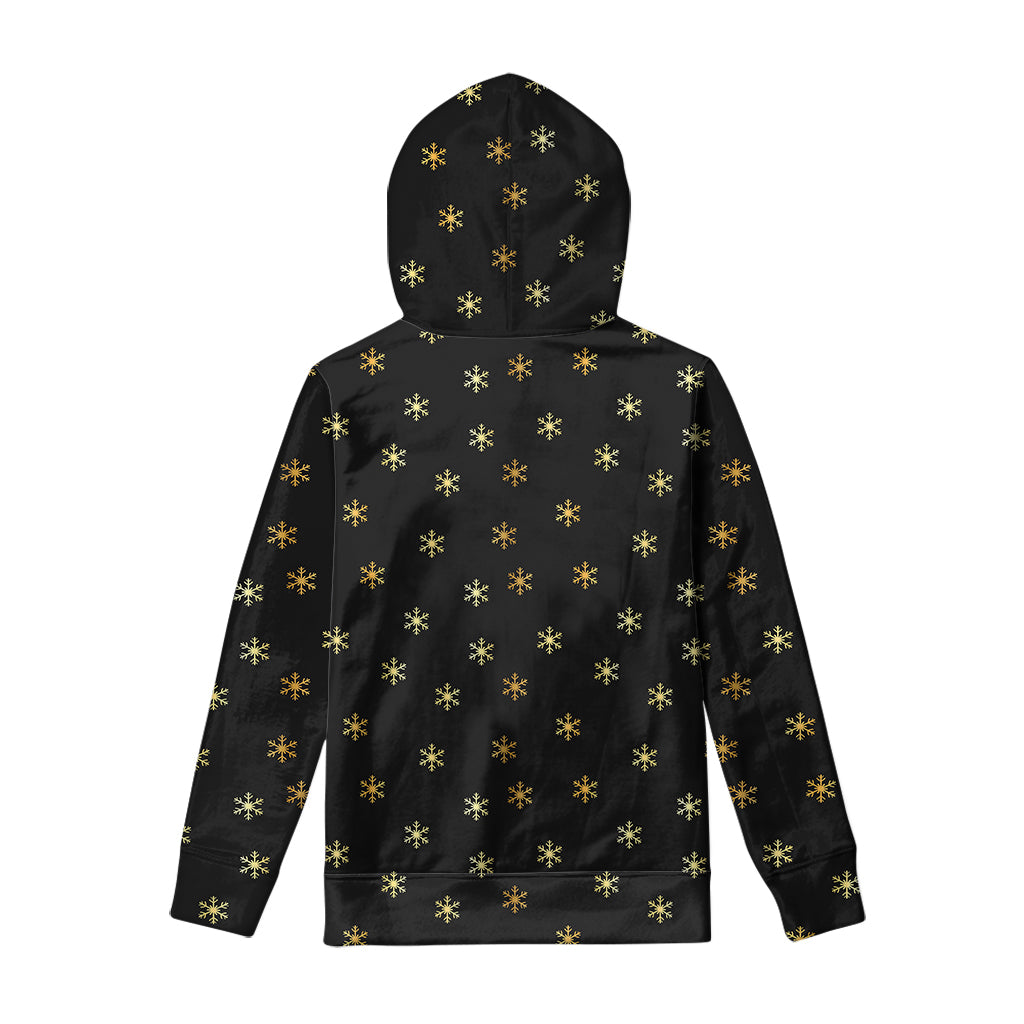 Black And Gold Snowflake Pattern Print Pullover Hoodie