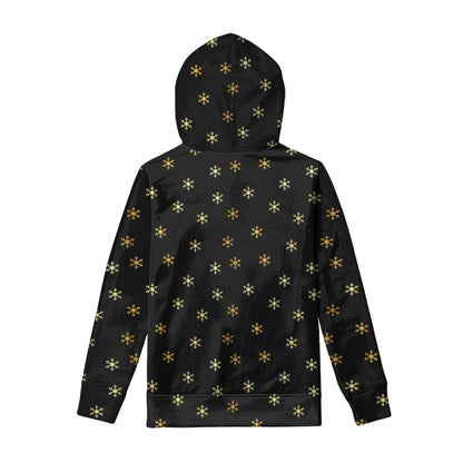 Black And Gold Snowflake Pattern Print Pullover Hoodie