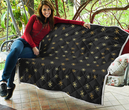 Black And Gold Snowflake Pattern Print Quilt