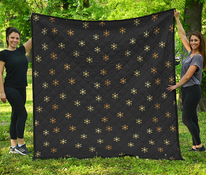 Black And Gold Snowflake Pattern Print Quilt