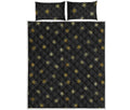 Black And Gold Snowflake Pattern Print Quilt Bed Set