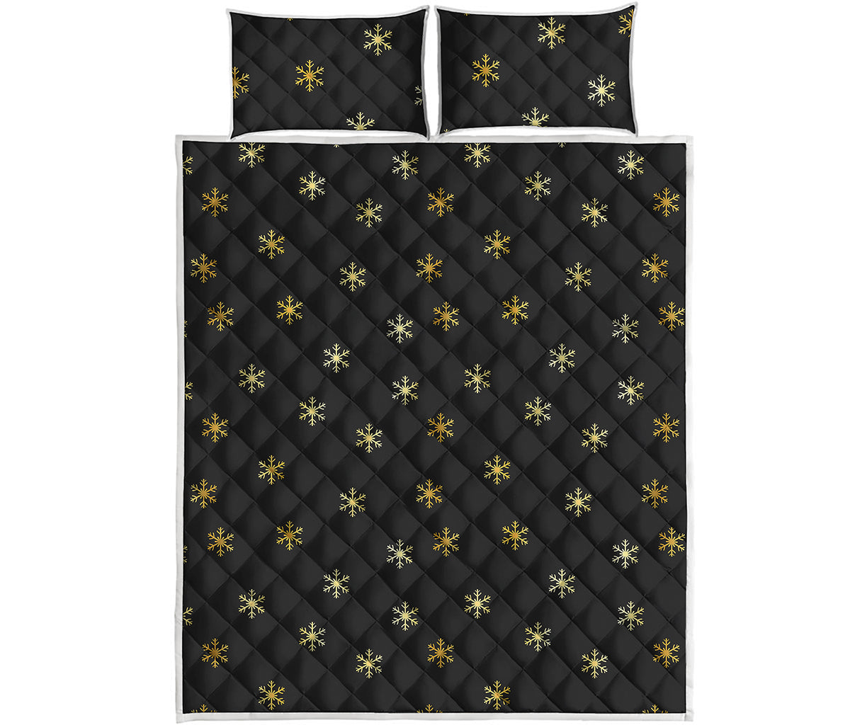 Black And Gold Snowflake Pattern Print Quilt Bed Set