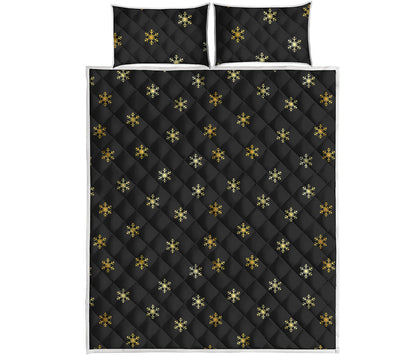 Black And Gold Snowflake Pattern Print Quilt Bed Set