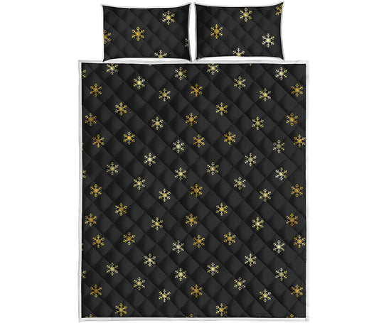 Black And Gold Snowflake Pattern Print Quilt Bed Set