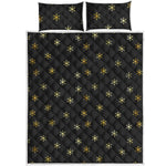 Black And Gold Snowflake Pattern Print Quilt Bed Set