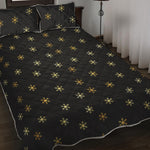Black And Gold Snowflake Pattern Print Quilt Bed Set