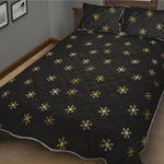 Black And Gold Snowflake Pattern Print Quilt Bed Set