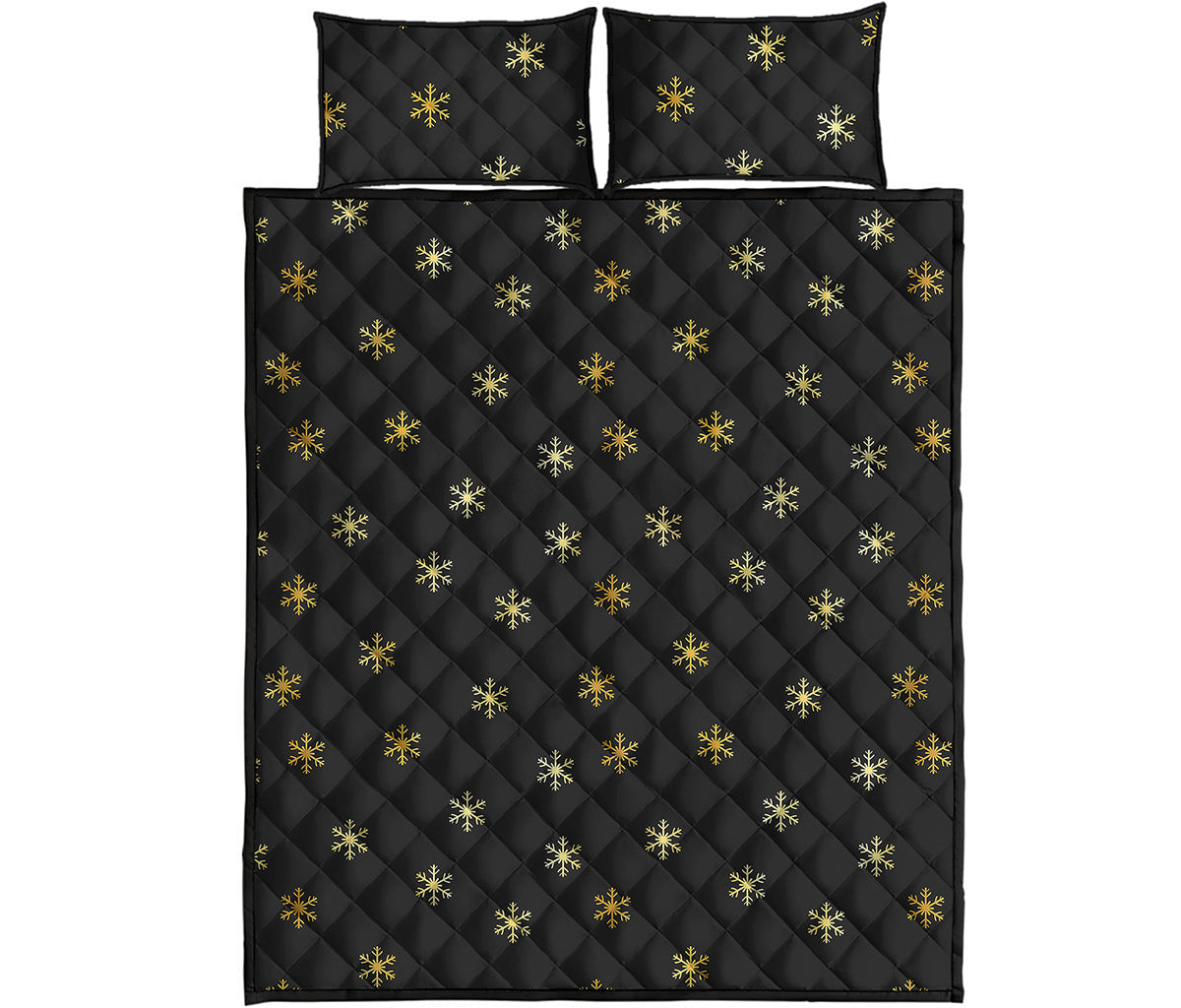 Black And Gold Snowflake Pattern Print Quilt Bed Set