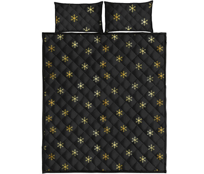 Black And Gold Snowflake Pattern Print Quilt Bed Set