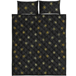Black And Gold Snowflake Pattern Print Quilt Bed Set