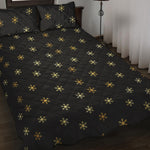 Black And Gold Snowflake Pattern Print Quilt Bed Set