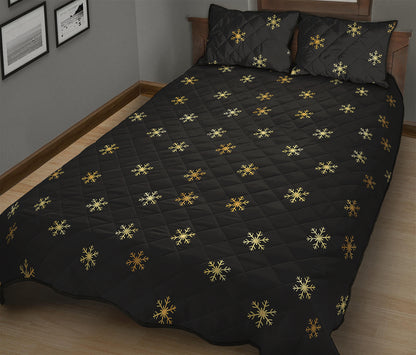 Black And Gold Snowflake Pattern Print Quilt Bed Set