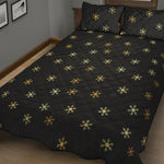 Black And Gold Snowflake Pattern Print Quilt Bed Set