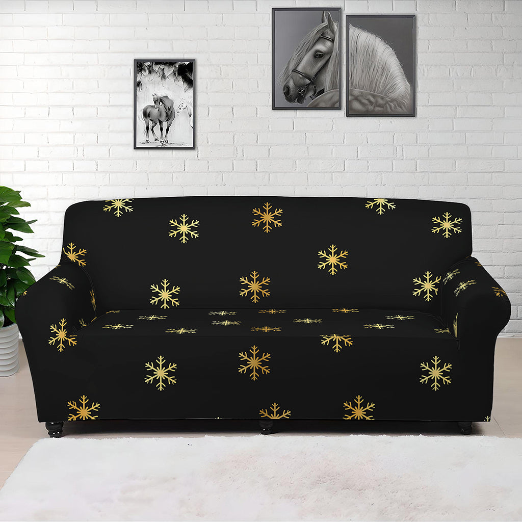 Black And Gold Snowflake Pattern Print Sofa Cover