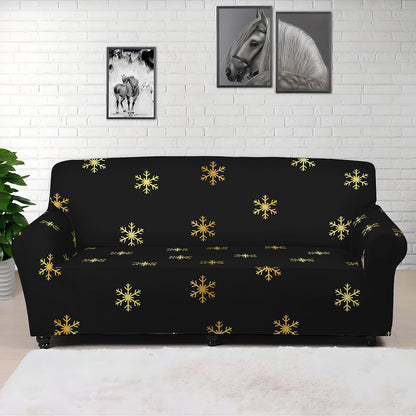 Black And Gold Snowflake Pattern Print Sofa Cover