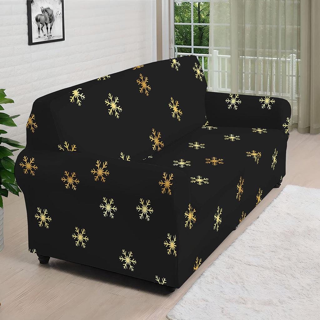 Black And Gold Snowflake Pattern Print Sofa Cover