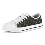 Black And Gold Snowflake Pattern Print White Low Top Shoes