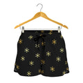 Black And Gold Snowflake Pattern Print Women's Shorts