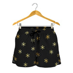 Black And Gold Snowflake Pattern Print Women's Shorts