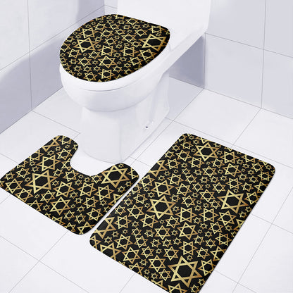 Black And Gold Star of David Print 3 Piece Bath Mat Set