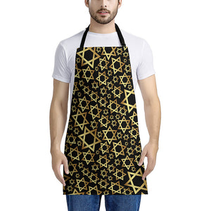 Black And Gold Star of David Print Apron