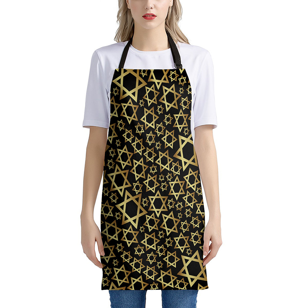 Black And Gold Star of David Print Apron