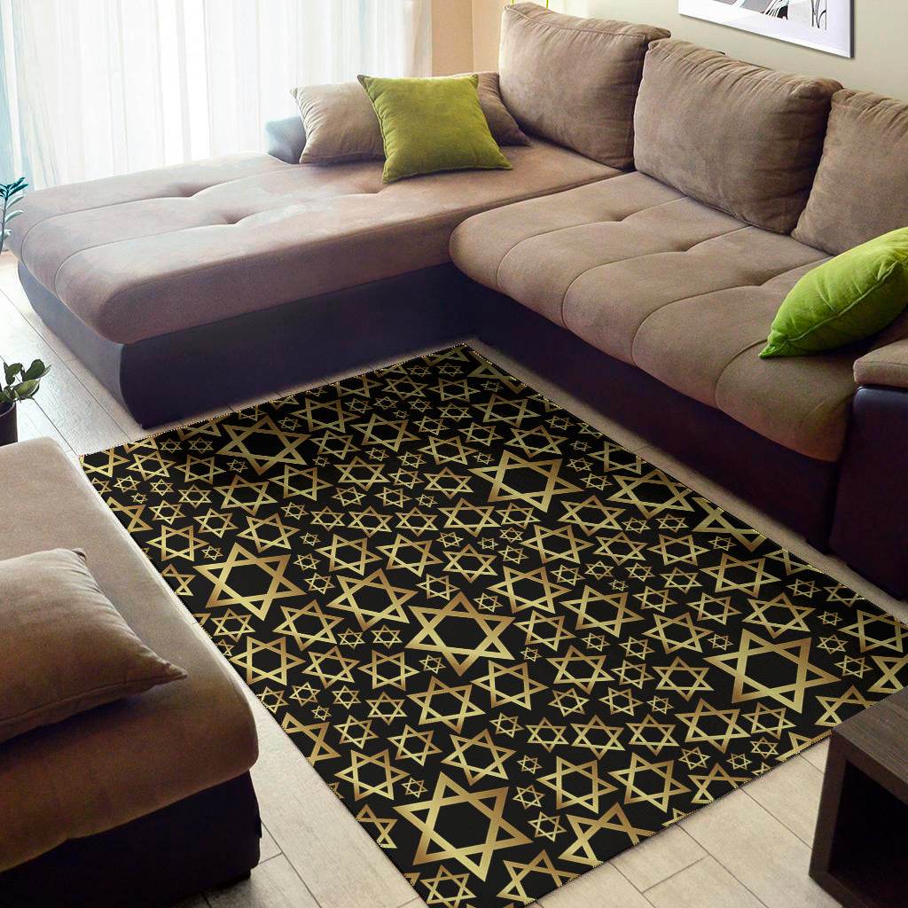 Black And Gold Star of David Print Area Rug
