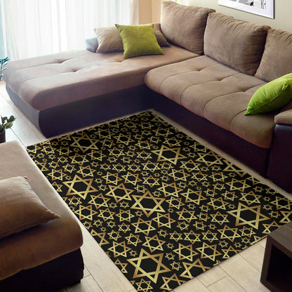 Black And Gold Star of David Print Area Rug