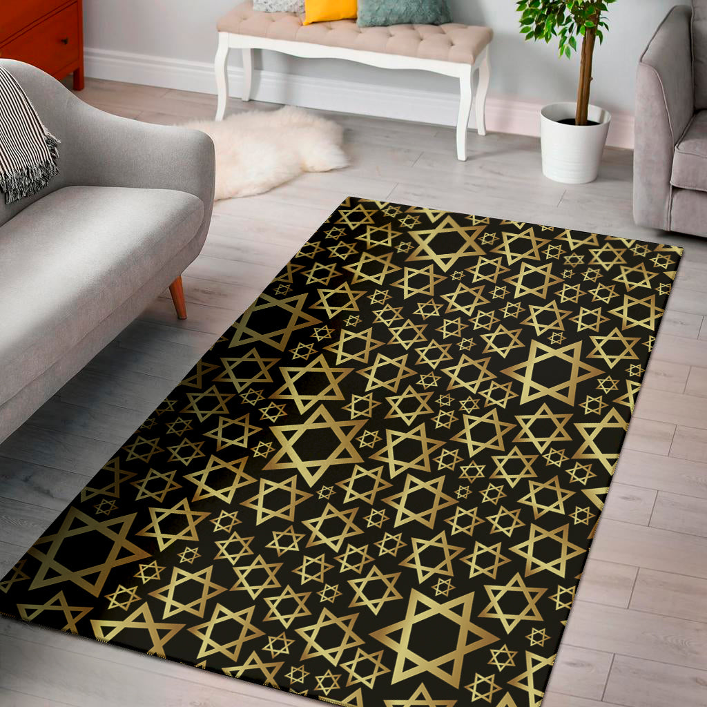 Black And Gold Star of David Print Area Rug
