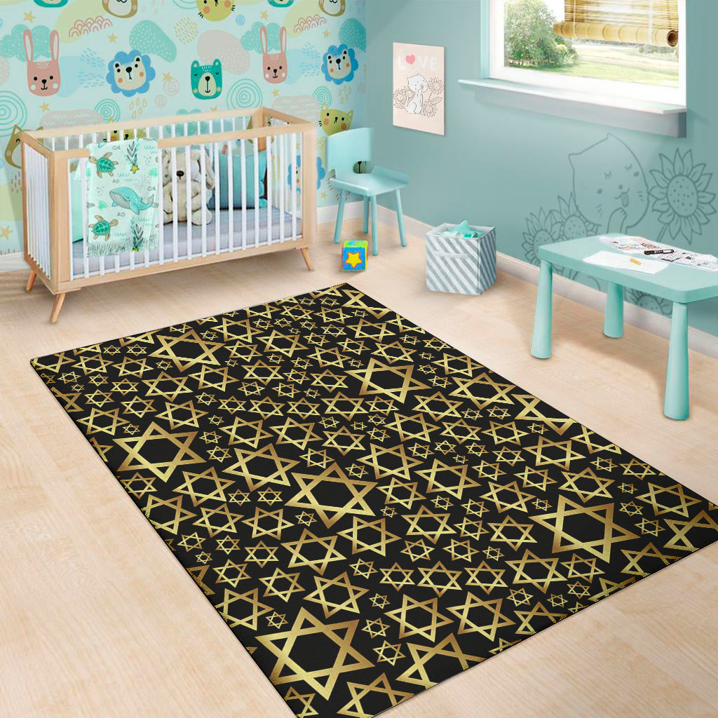 Black And Gold Star of David Print Area Rug